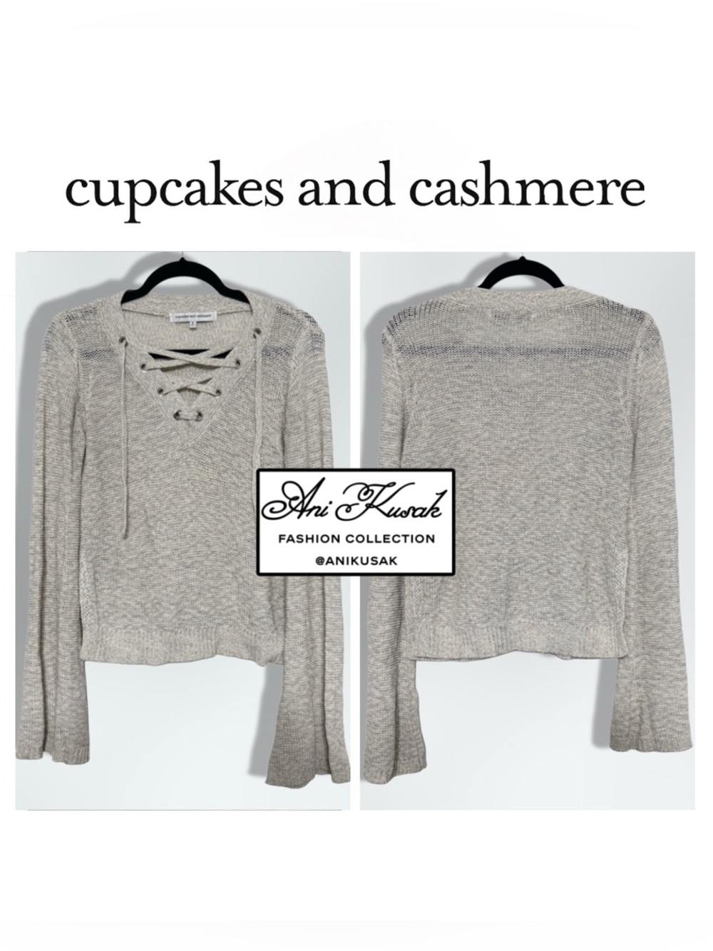 Cupcakes & Cashmere Lace-Up Gray Knit Sweater